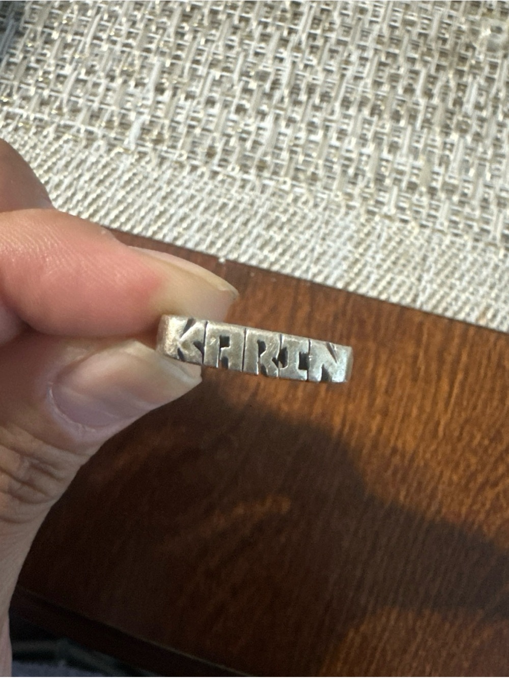 Name ENGRAVED “KARIN” Sterling Silver 925 Sz 11 Thick Ring